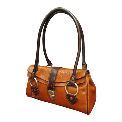 bauletto rustico borsa a mano in pelle cuoio e marrone e testa di moro da donna made in italy cuoieria italiana