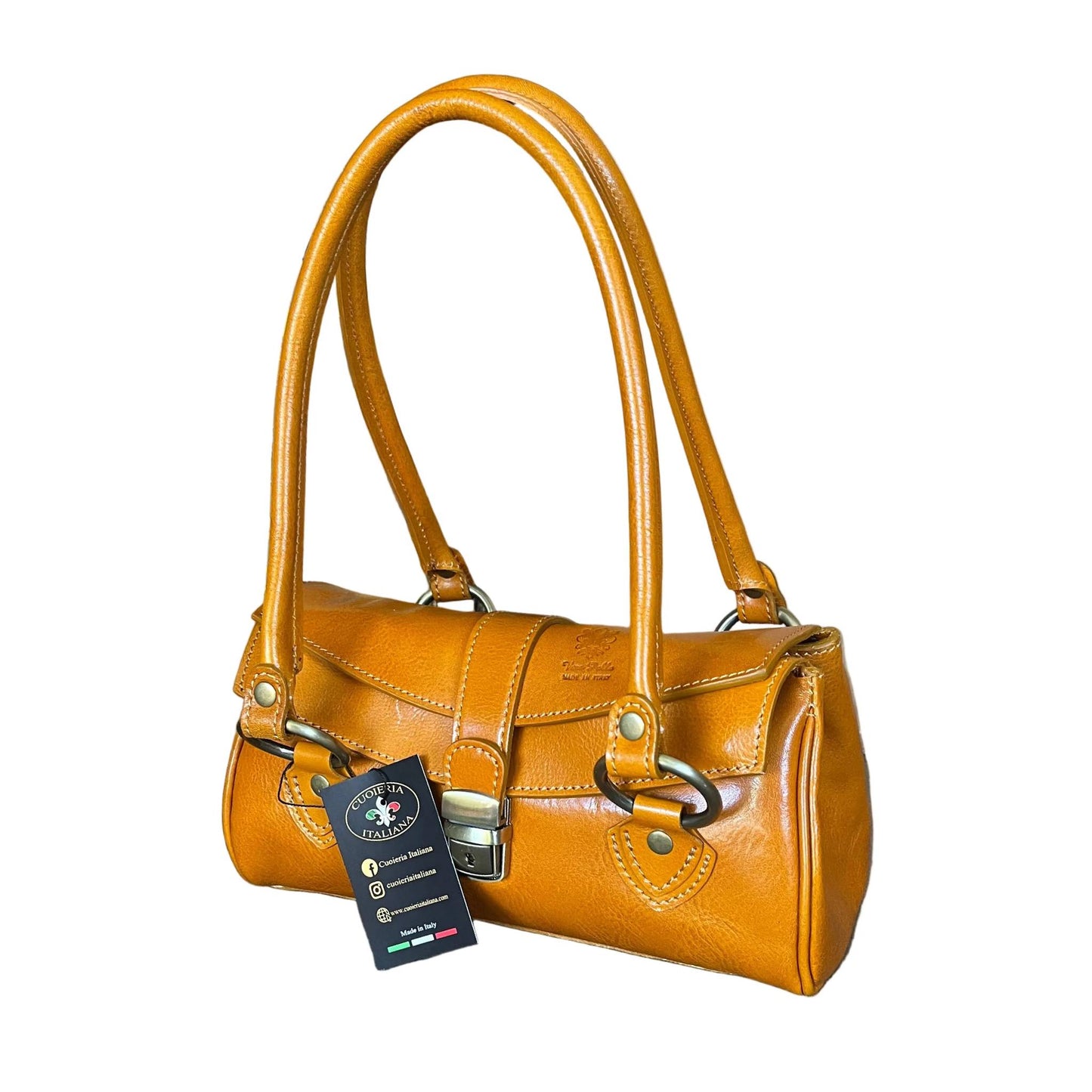 bauletto rustico borsa a mano in pelle giallo da donna made in italy cuoieria italiana