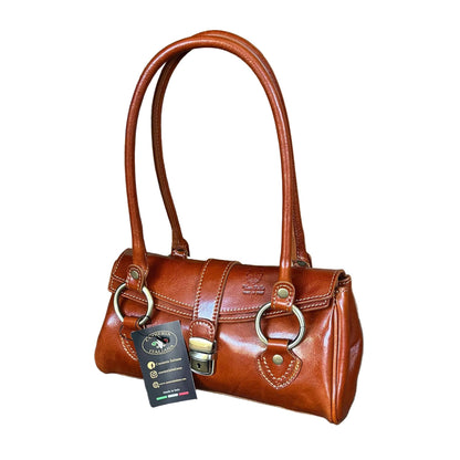 bauletto rustico borsa a mano in pelle tinta cuoio naturale da donna made in italy cuoieria italiana