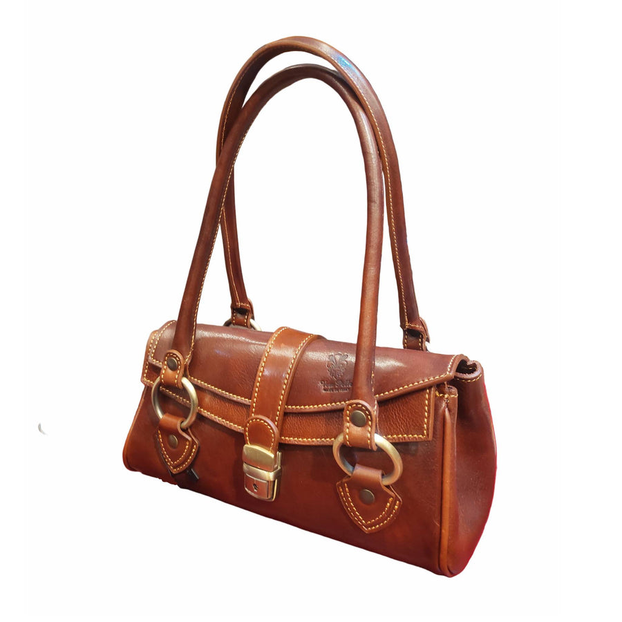 bauletto rustico borsa a mano marrone in pelle da donna made in italy cuoieria italiana