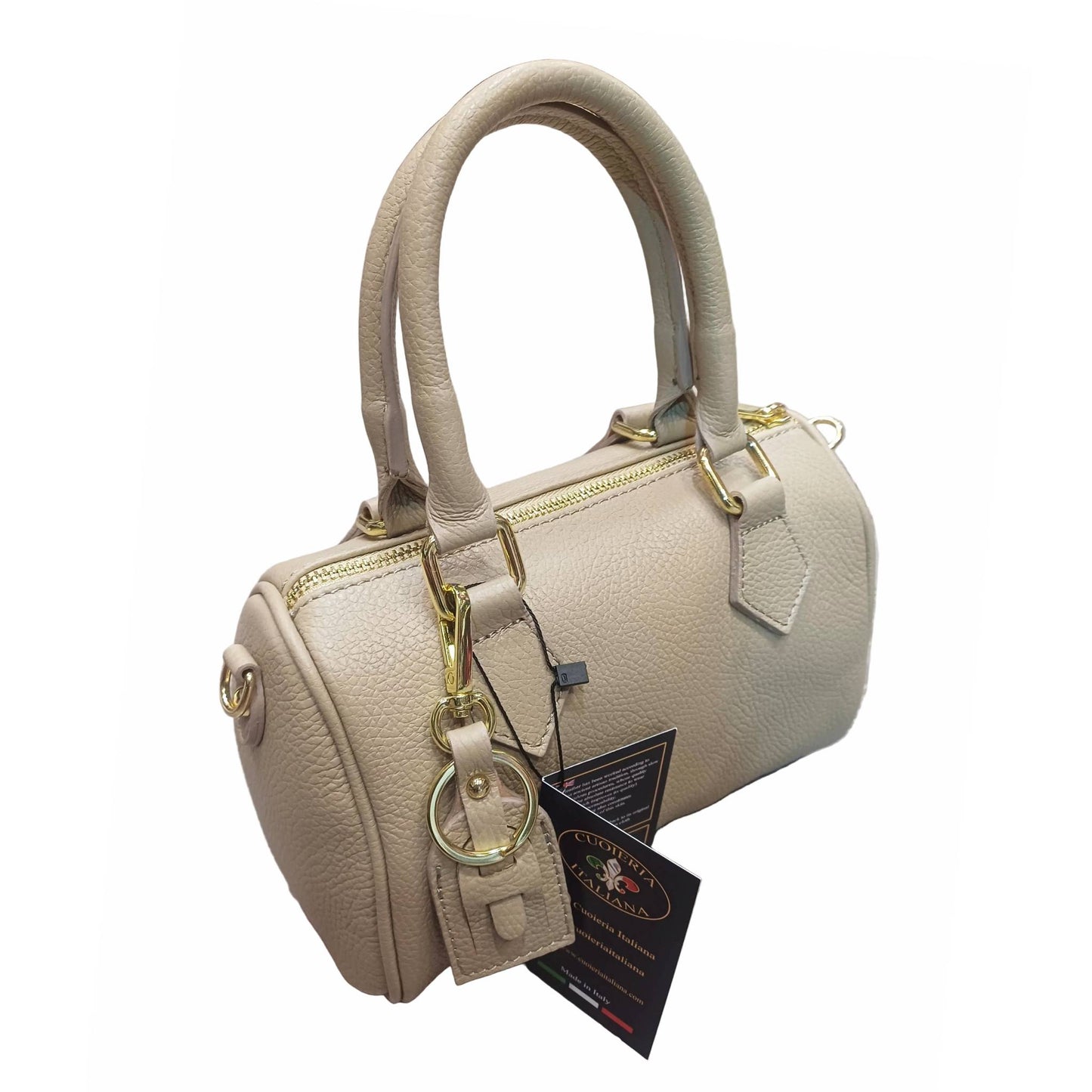 bauletto taupe chiaro in vitello martellato da donna borsa in pelle made in italy cuoieria italiana