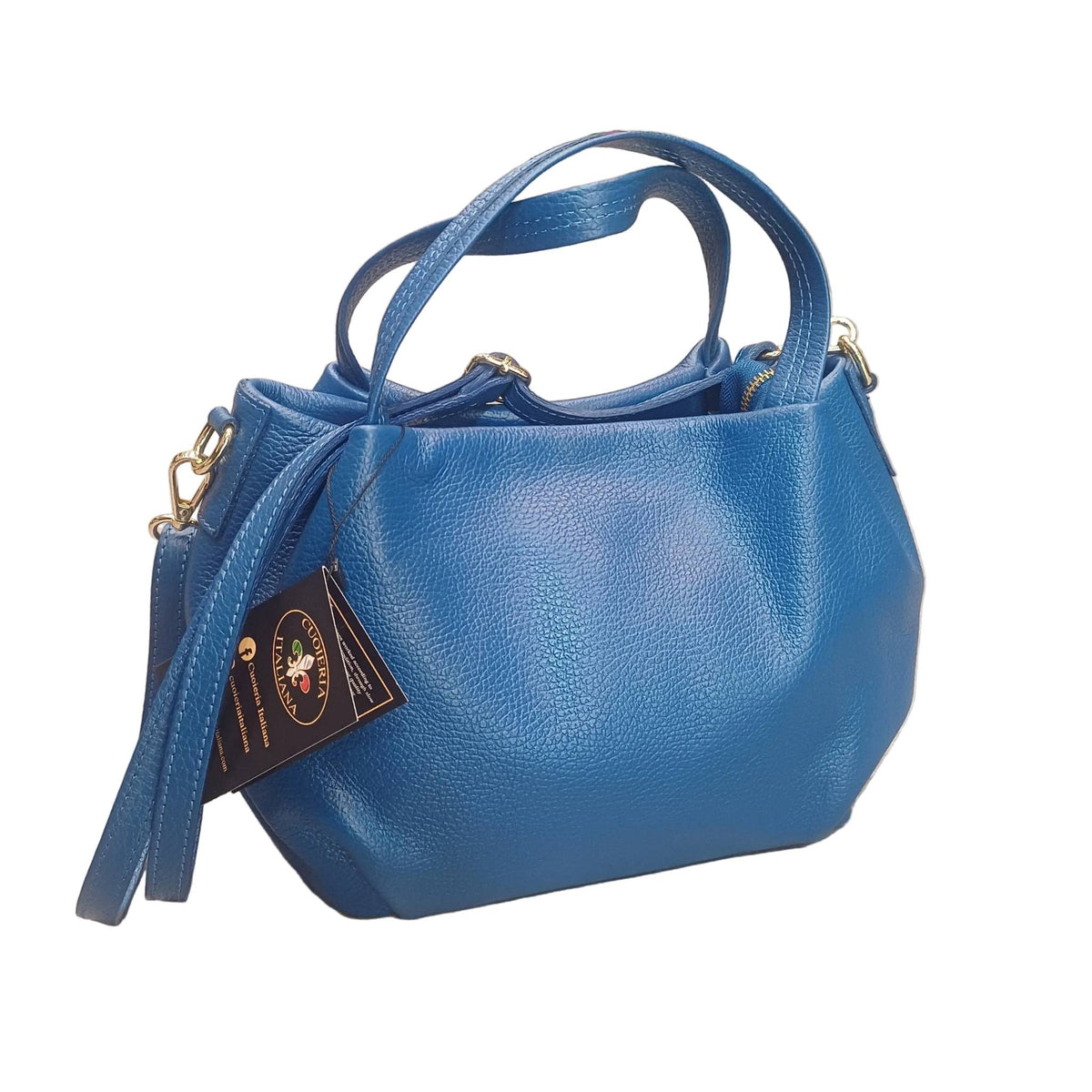 baulotto a mano in vitello martellato da donna borsa in pelle blu elettrico fatta a mano made in italy cuoieria italiana