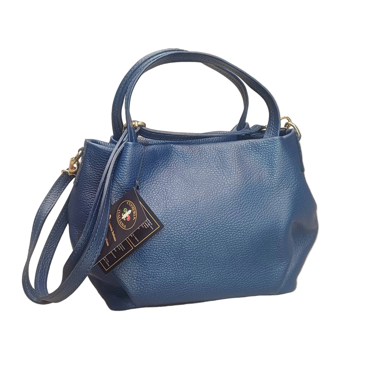 baulotto a mano in vitello martellato da donna borsa in pelle blue navy fatta a mano made in italy cuoieria italiana