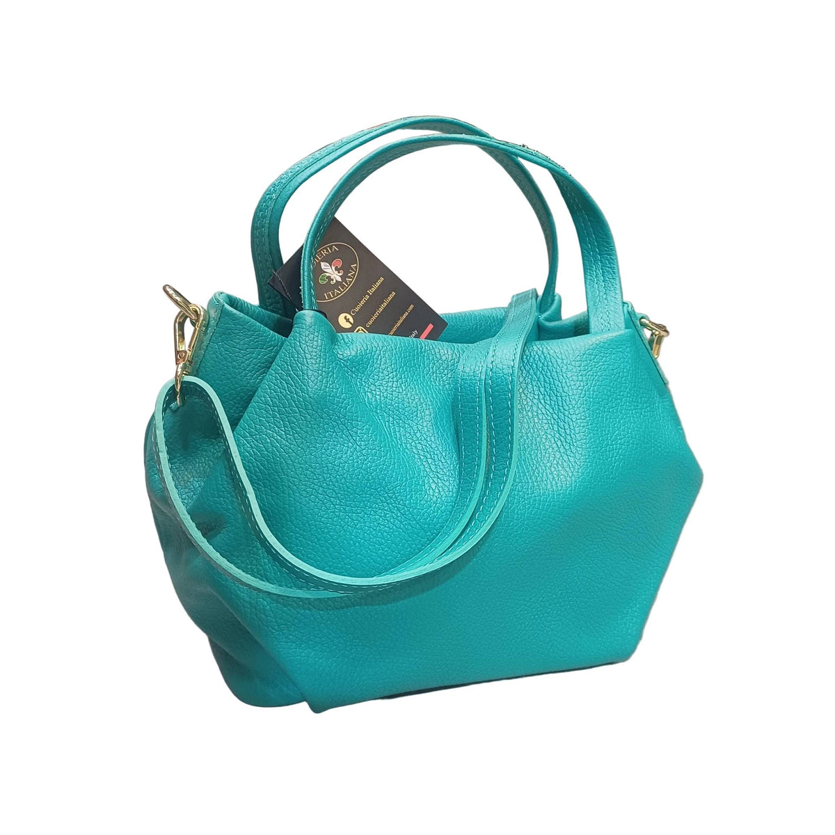 baulotto a mano in vitello martellato da donna borsa in pelle turchese cobalto chiaro fatta a mano made in italy cuoieria italiana
