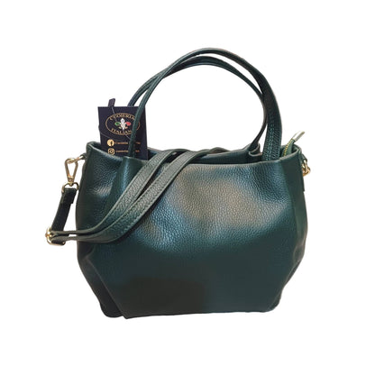 baulotto a mano in vitello martellato da donna borsa in pelle verde foresta fatta a mano made in italy cuoieria italiana