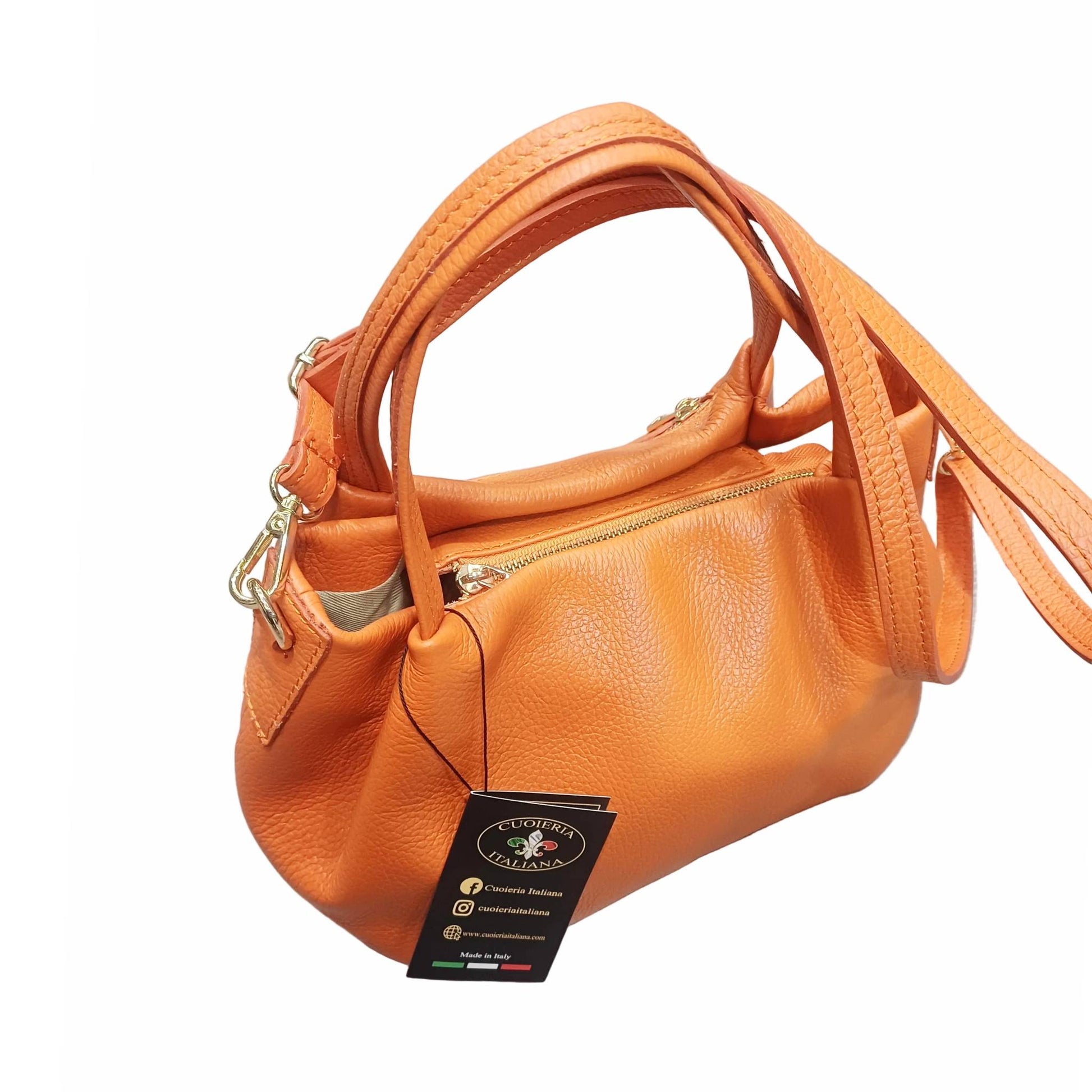 baulotto arancio in vitello martellato da donna borsa in pelle made in italy cuoieria italiana