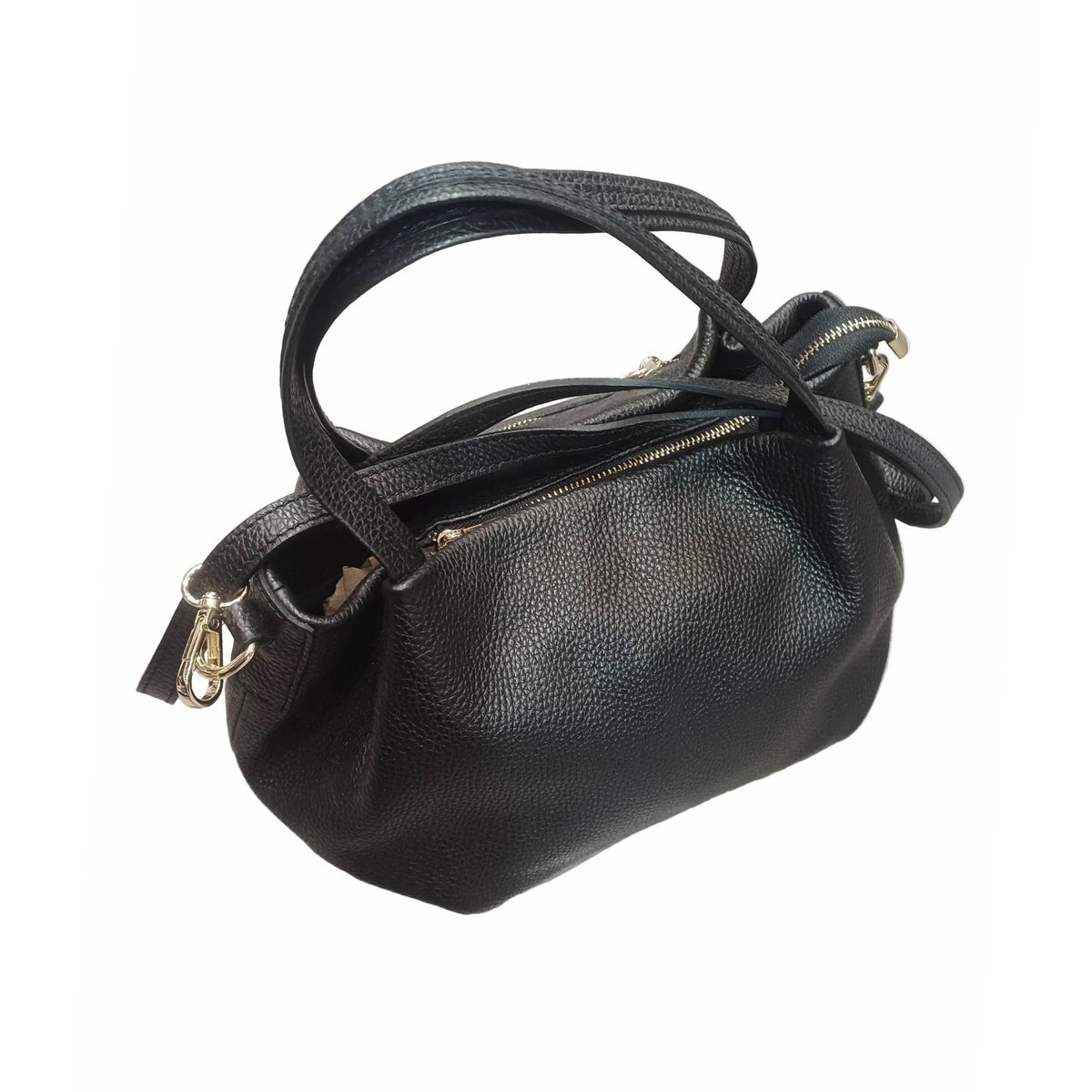 baulotto nero in vitello martellato da donna borsa in pelle made in italy cuoieria italiana