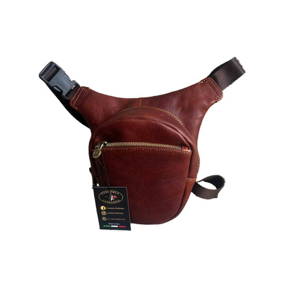 biker borsa laterale per gamba da moto in pelle marrone opaco borsello marsupio custodia accessorio artigianale in cuoio made in italy cuoieria italiana