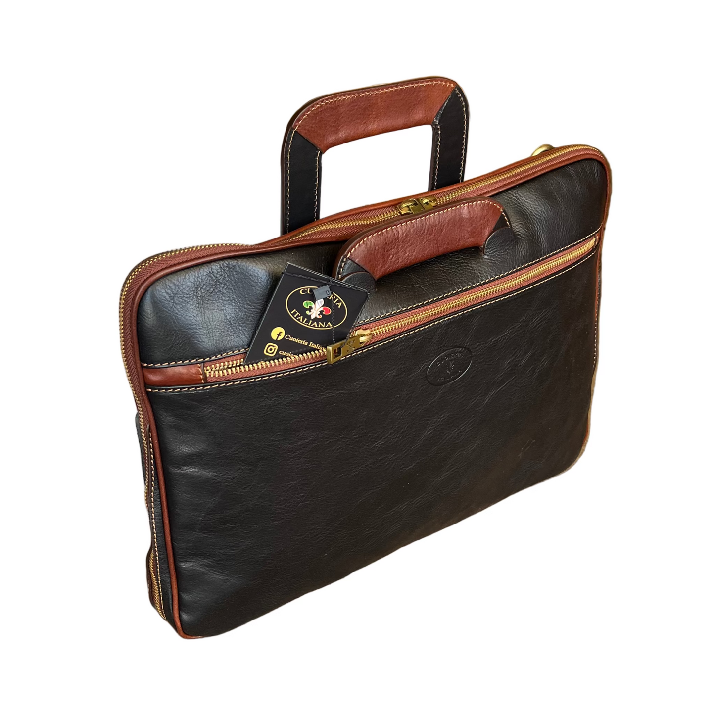 borsa cartella porta pc in pelle nera da uomo sottile con manici a scomparsa made in italy cuoieria italiana