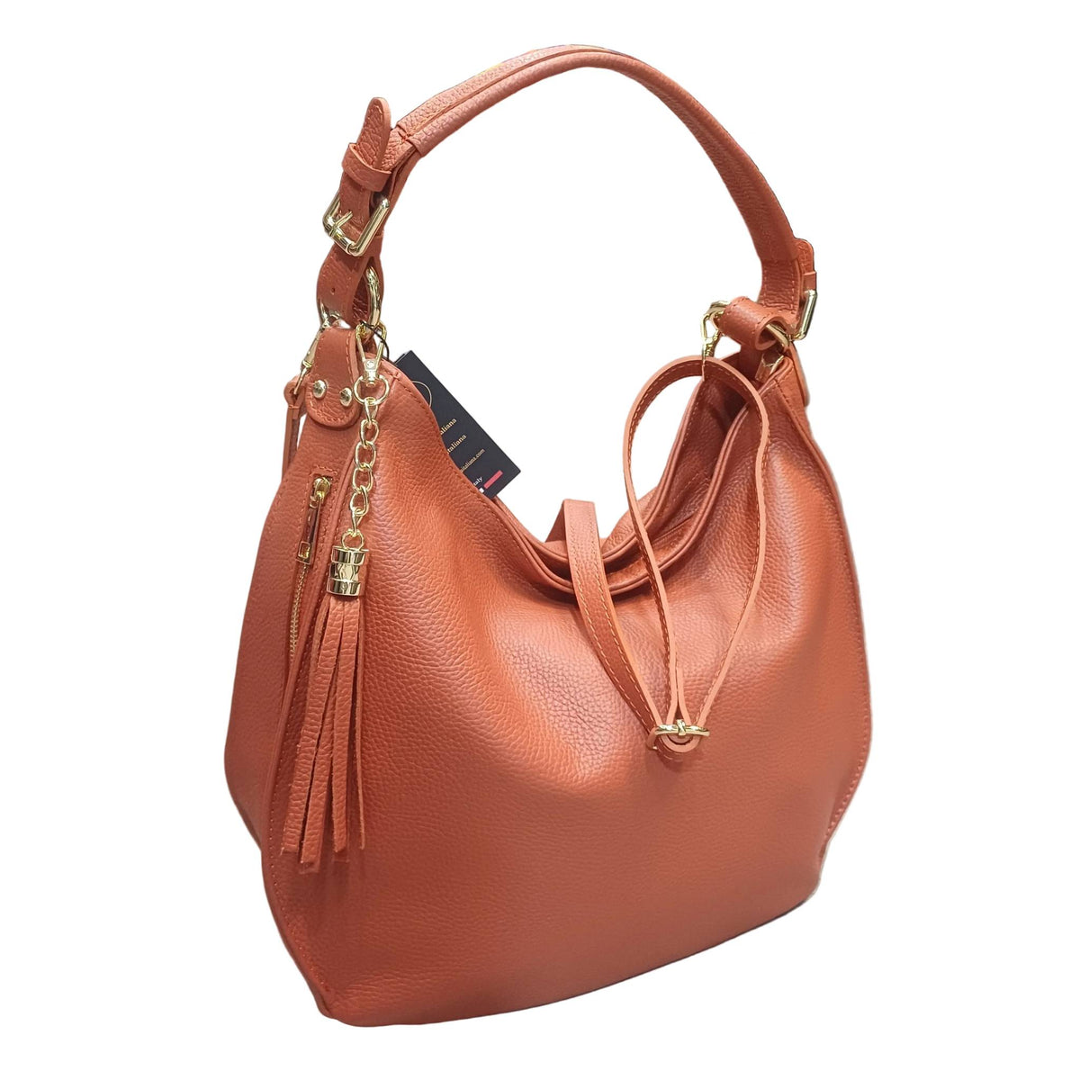 borsa grande in vitello martellato da donna borsa in pelle arancione mattone fatta a mano made in italy cuoieria italiana