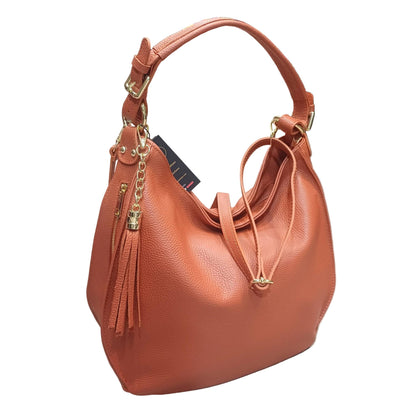 borsa grande in vitello martellato da donna borsa in pelle arancione mattone fatta a mano made in italy cuoieria italiana