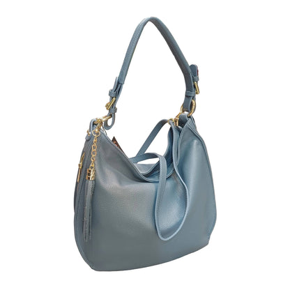 borsa grande in vitello martellato da donna borsa in pelle azzurro blue jeans fatta a mano made in italy cuoieria italiana