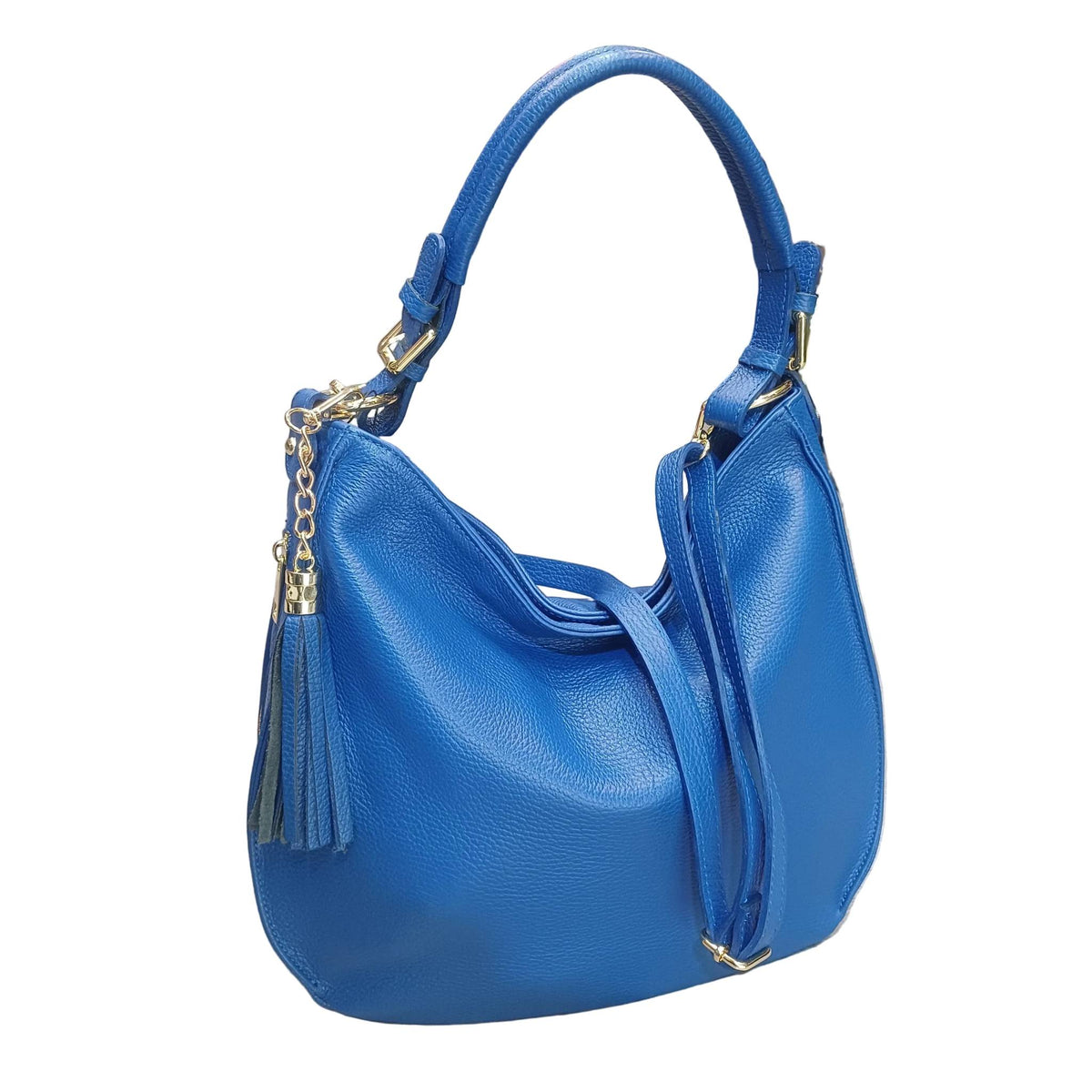 borsa grande in vitello martellato da donna borsa in pelle blu elettrico fatta a mano made in italy cuoieria italiana