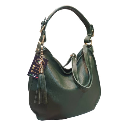 borsa grande in vitello martellato da donna borsa in pelle verde foresta fatta a mano made in italy cuoieria italiana