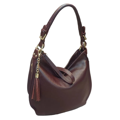 borsa grande in vitello martellato da donna borsa in pelle vinaccia scuro fatta a mano made in italy cuoieria italiana