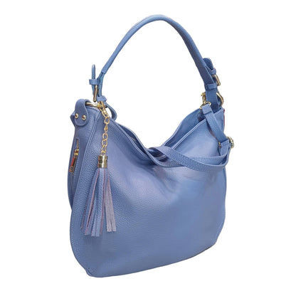 borsa grande in vitello martellato pervinca celeste violetto da donna borsa in pelle made in italy cuoieria italiana