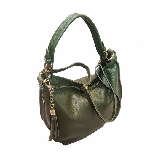 borsa grande in vitello martellato verde militare da donna borsa in pelle made in italy cuoieria italiana