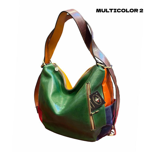 borsa zaino da donna in cuoio multicolor 2 vera pelle artigianale made in italy cuoieria italiana
