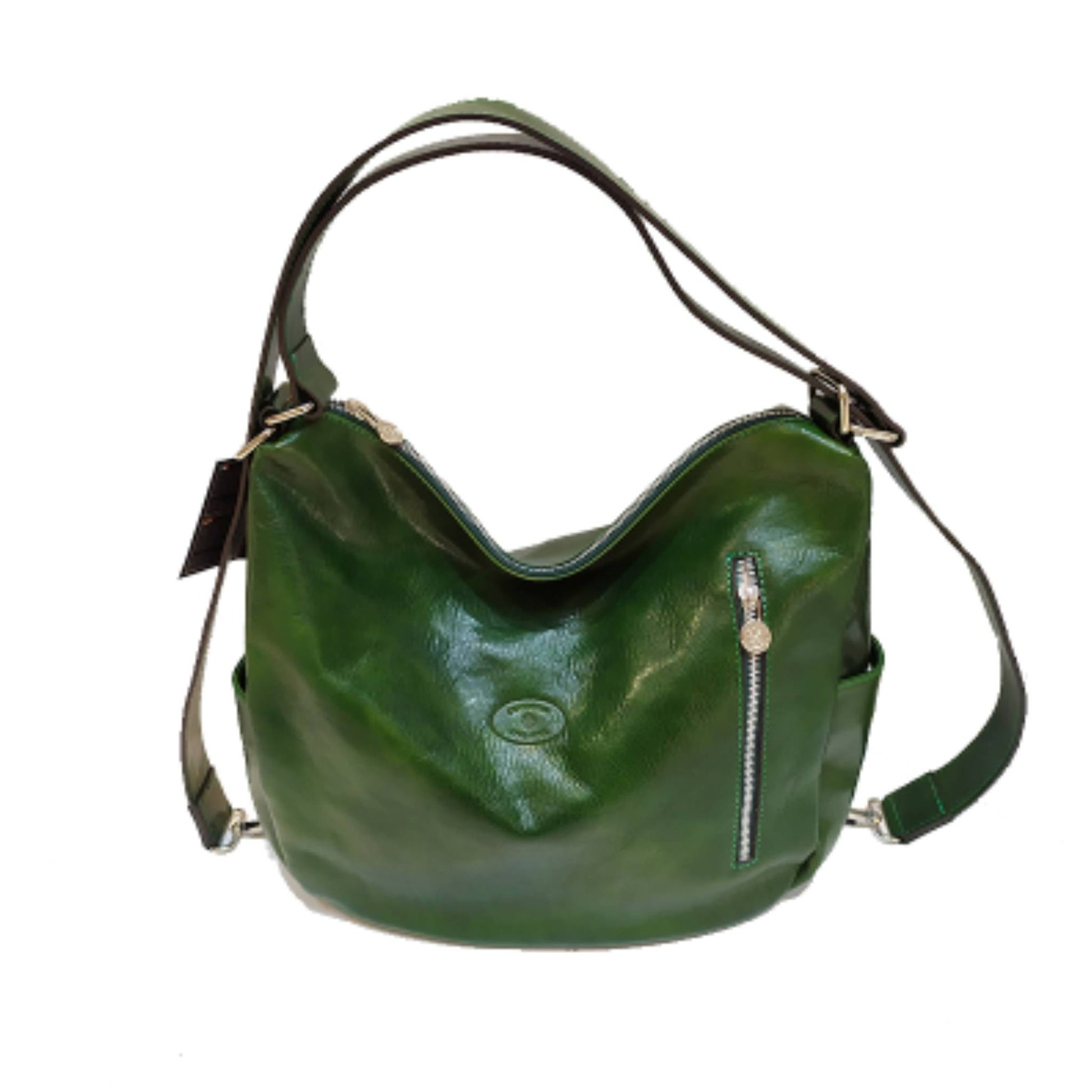 borsa zaino da donna in cuoio verde vera pelle artigianale made in italy cuoieria italiana