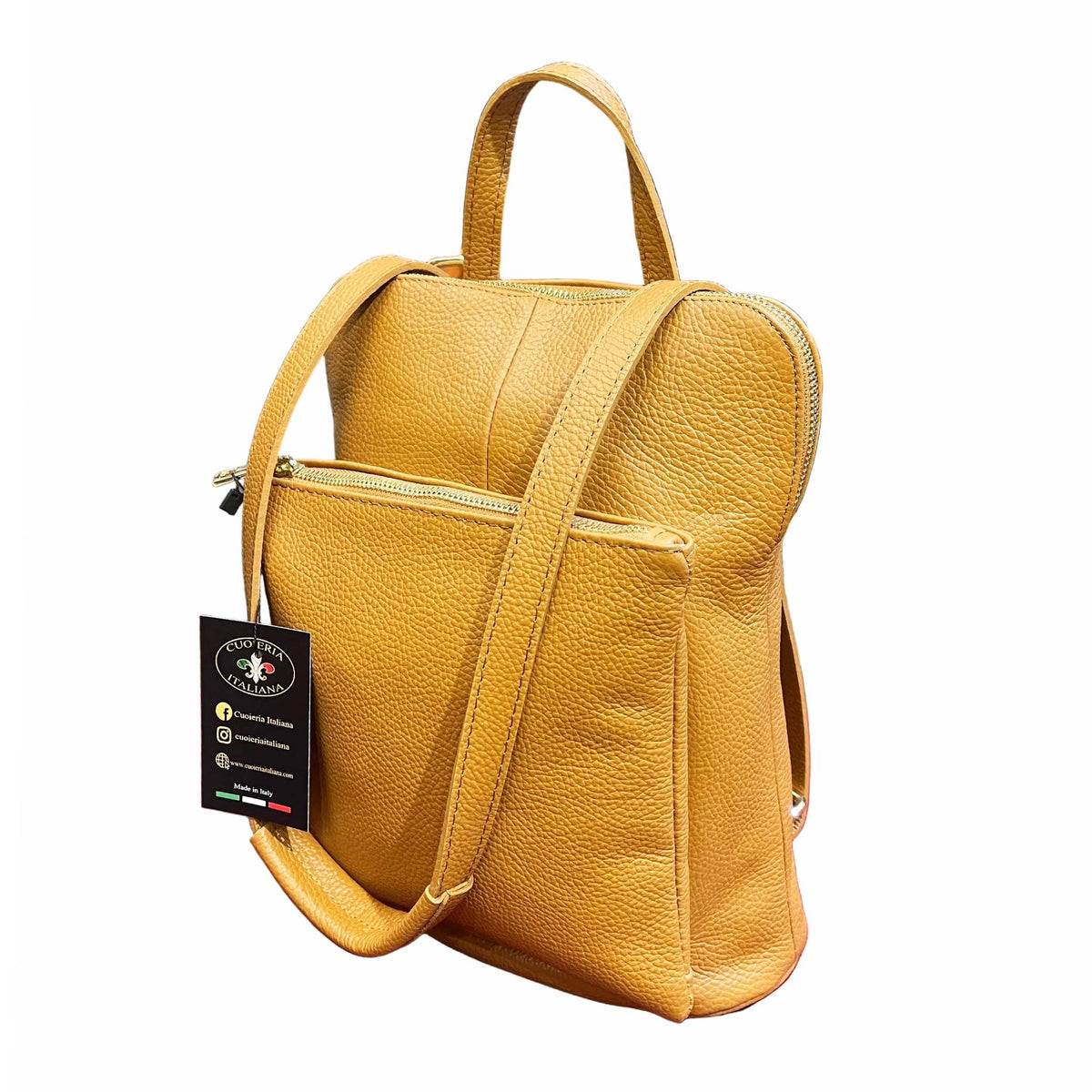 borsa zaino da donna in vitello martellato cammello tracolla in pelle made in italy cuoieria italiana