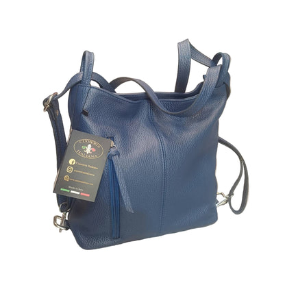 borsa zaino da donna in vitello martellato fatta a mano in vera pelle blue navy made in italy cuoieria italiana