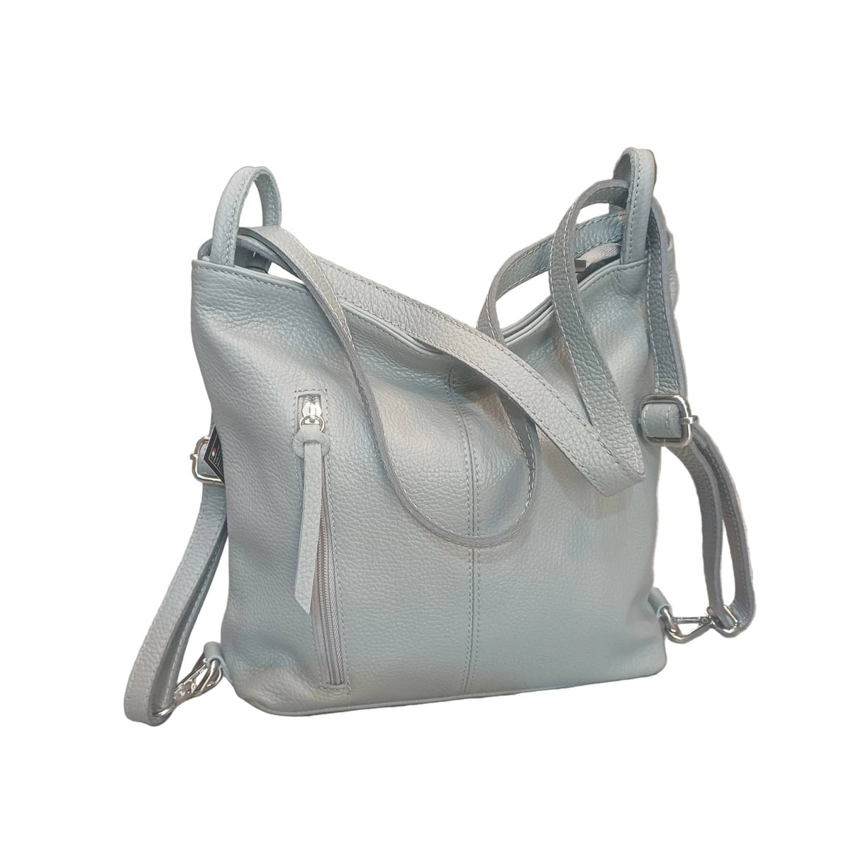 borsa zaino da donna in vitello martellato fatta a mano in vera pelle grigia made in italy cuoieria italiana