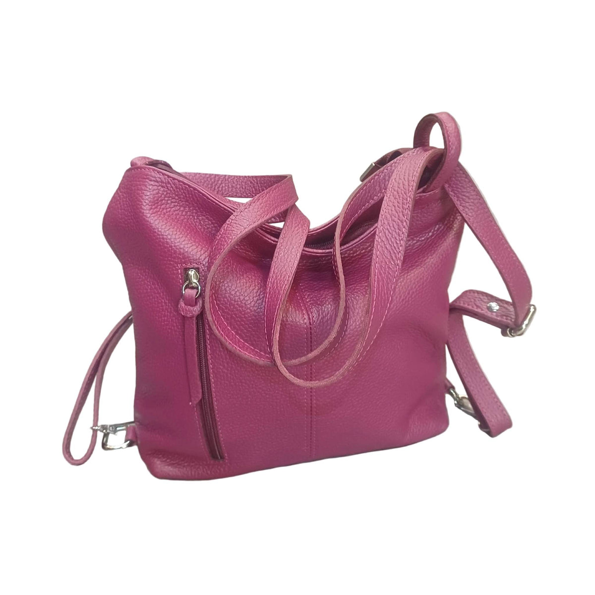 borsa zaino da donna in vitello martellato fatta a mano in vera pelle vinaccia made in italy cuoieria italiana