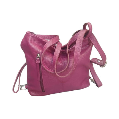 borsa zaino da donna in vitello martellato fatta a mano in vera pelle vinaccia made in italy cuoieria italiana