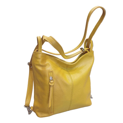 borsa zaino da donna in vitello martellato vera pelle giallo senape made in italy cuoieria italiana