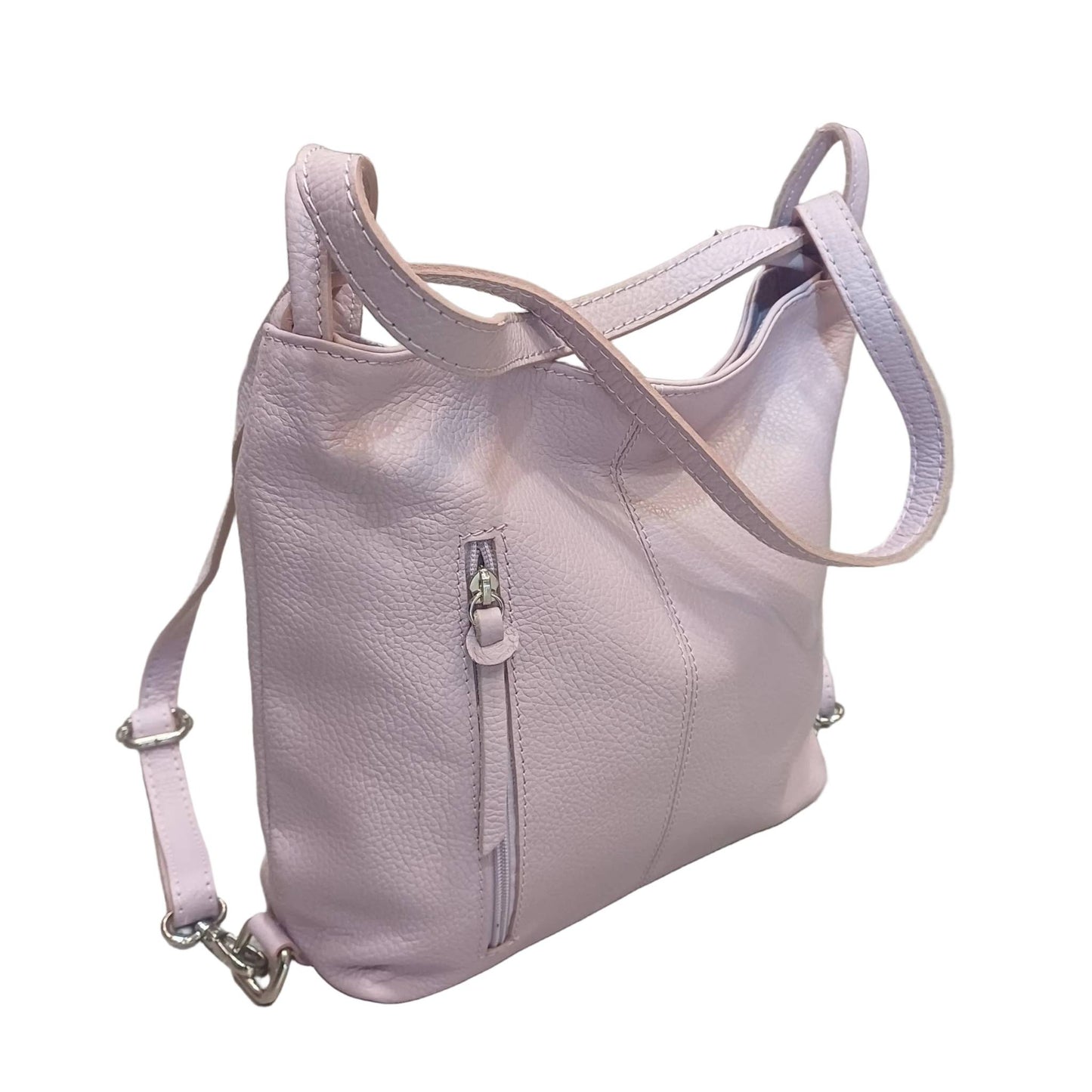 borsa zaino da donna in vitello martellato vera pelle lilla made in italy cuoieria italiana