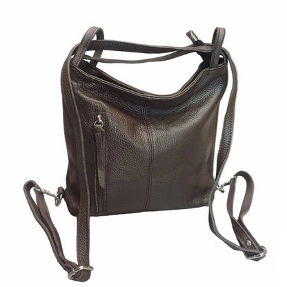 borsa zaino da donna in vitello martellato vera pelle marrone testa di moro made in italy cuoieria italiana