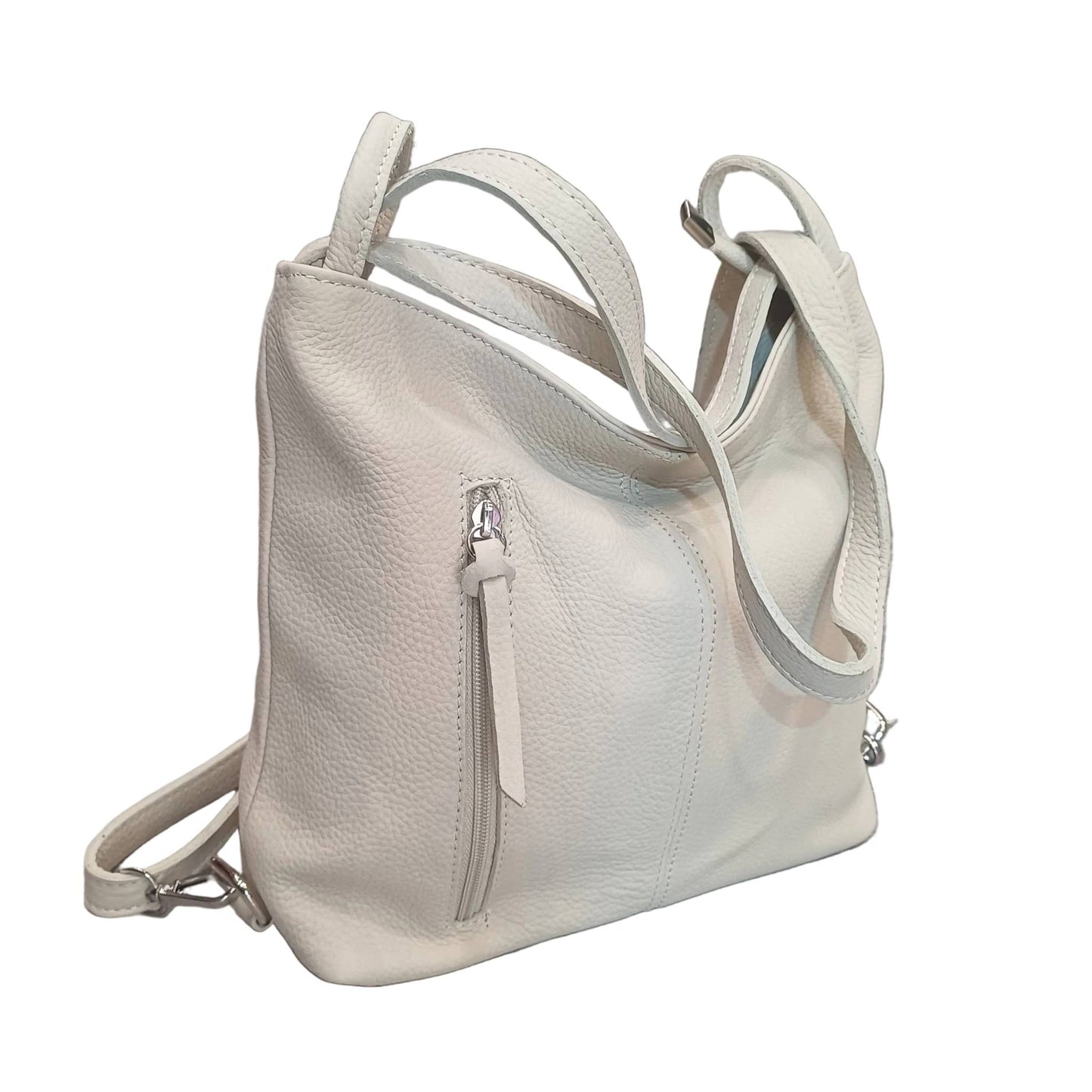 borsa zaino da donna in vitello martellato vera pelle panna made in italy cuoieria italiana