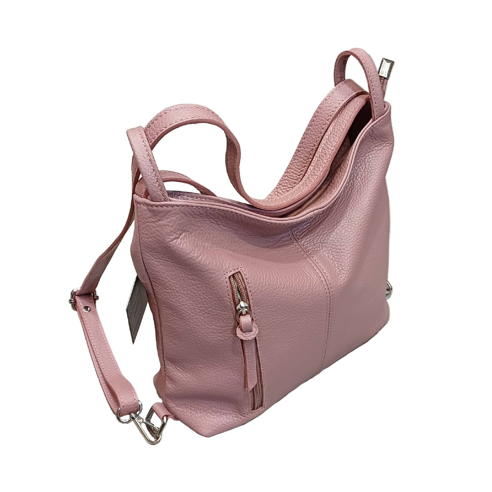 borsa zaino da donna in vitello martellato vera pelle rosa made in italy cuoieria italiana