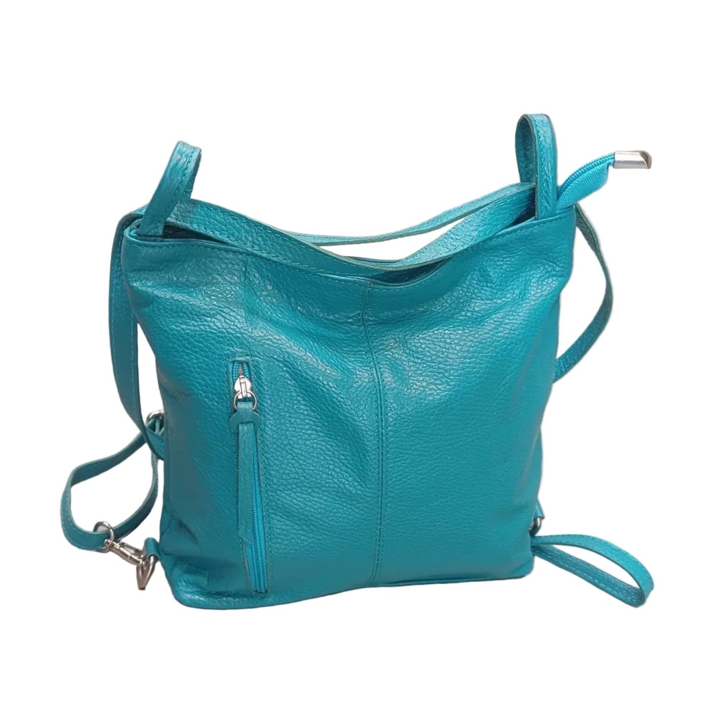 borsa zaino da donna in vitello martellato vera pelle turchese cobalto made in italy cuoieria italiana