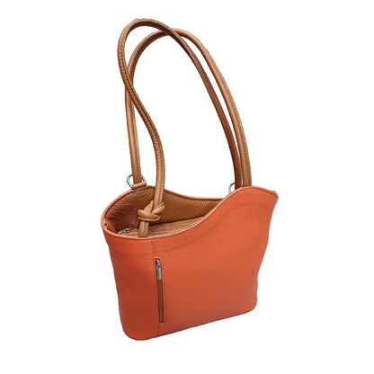 borsa zaino nodo in pelle arancio e marrone vitello martellato made in italy cuoieria italiana