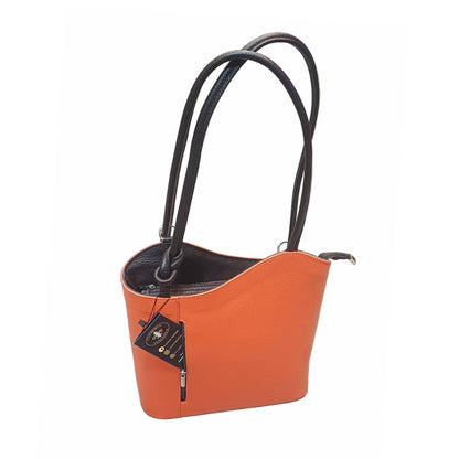 borsa zaino nodo in pelle arancio e testa di moro vitello martellato made in italy cuoieria italiana