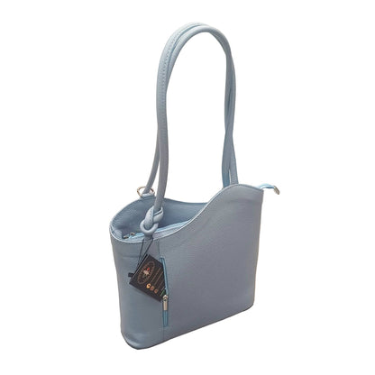 borsa zaino nodo in pelle azzurro chiaro vitello martellato made in italy cuoieria italiana