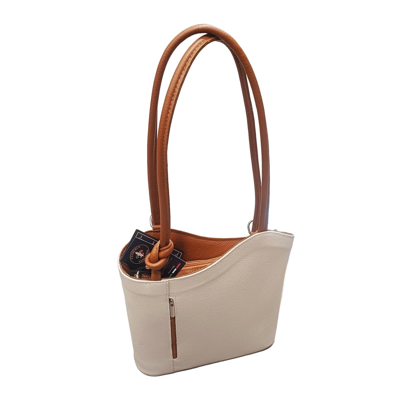borsa zaino nodo in pelle beige e marrone vitello martellato made in italy cuoieria italiana