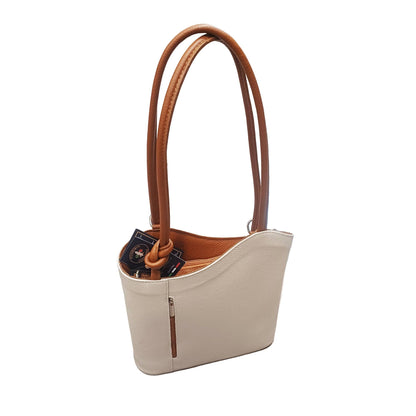 borsa zaino nodo in pelle beige e marrone vitello martellato made in italy cuoieria italiana