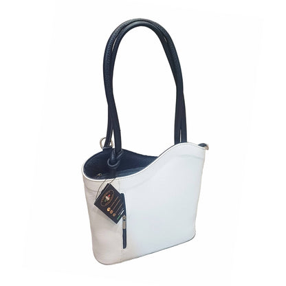 borsa zaino nodo in pelle bianca e blu vitello martellato made in italy cuoieria italiana