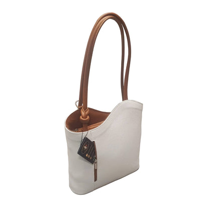 borsa zaino nodo in pelle bianca e marrone vitello martellato made in italy cuoieria italiana