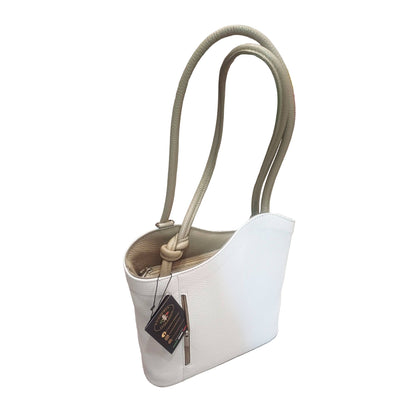 borsa zaino nodo in pelle bianca e taupe vitello martellato made in italy cuoieria italiana