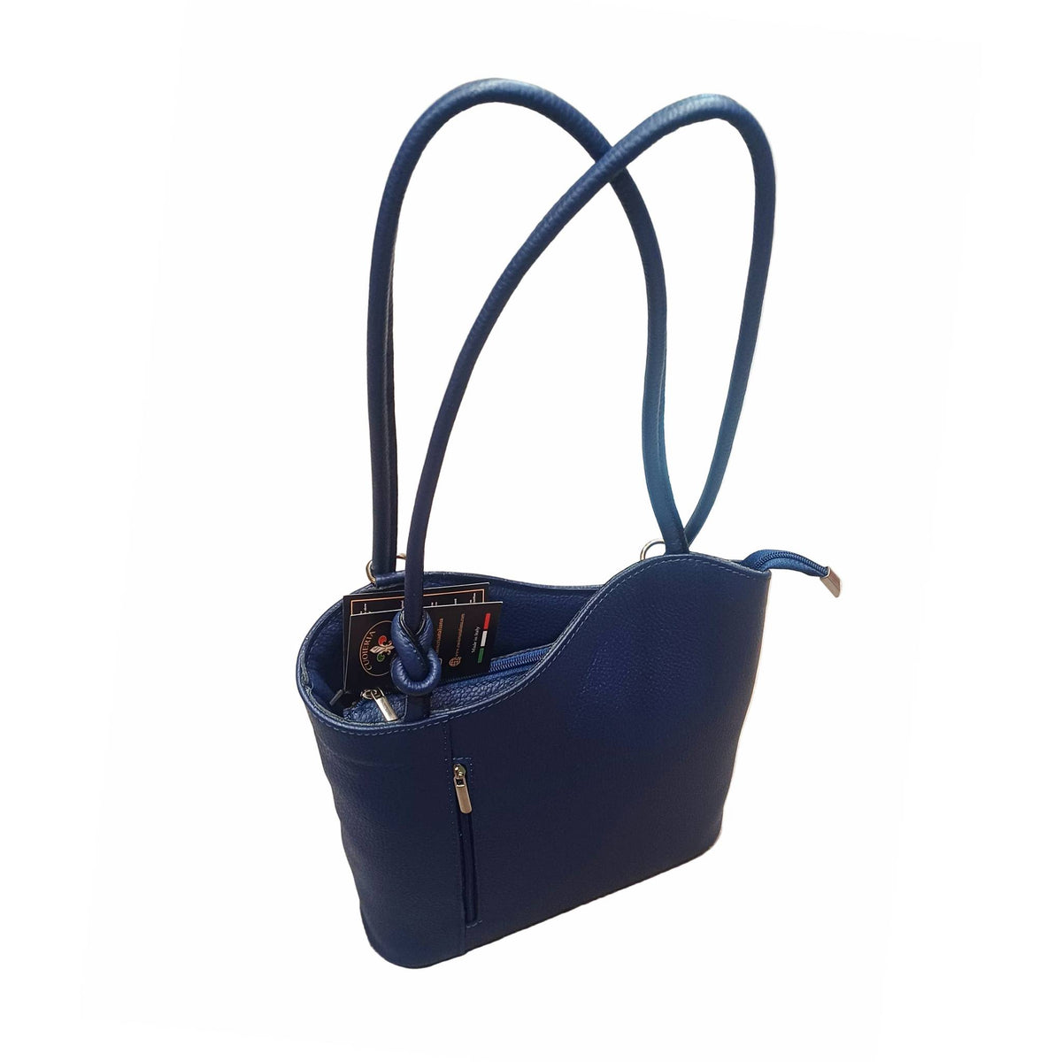 borsa zaino nodo in pelle blu navy vitello martellato made in italy cuoieria italiana