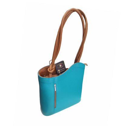 borsa zaino nodo in pelle cobalto e cuoio vitello martellato made in italy cuoieria italiana