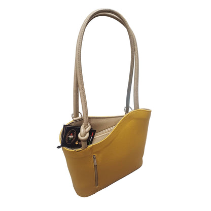 borsa zaino nodo in pelle gialla e taupe chiaro vitello martellato made in italy cuoieria italiana