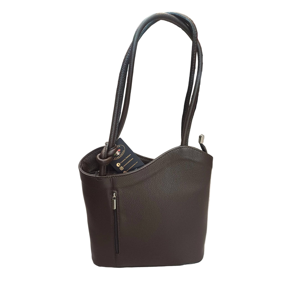 borsa zaino nodo in pelle marrone testa di moro vitello martellato fatta a mano in cuoio made in italy cuoieria italiana