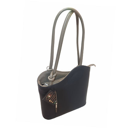 borsa zaino nodo in pelle nera e taupe vitello martellato made in italy cuoieria italiana