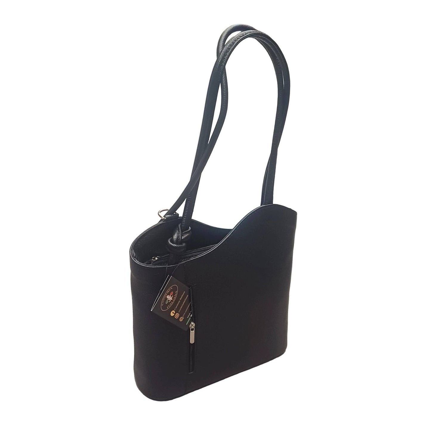 borsa zaino nodo in pelle nera vitello martellato made in italy cuoieria italiana