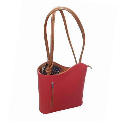 borsa zaino nodo in pelle rossa e cuoio vitello martellato made in italy cuoieria italiana