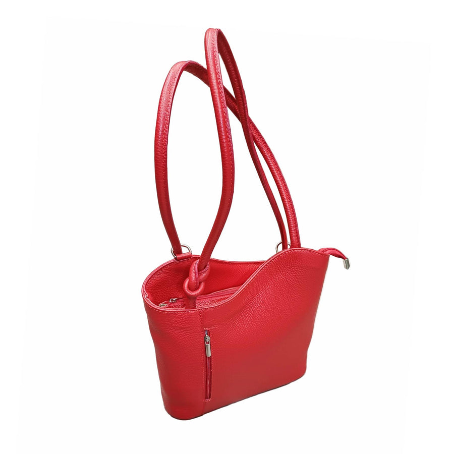 borsa zaino nodo in pelle rossa vitello martellato made in italy cuoieria italiana